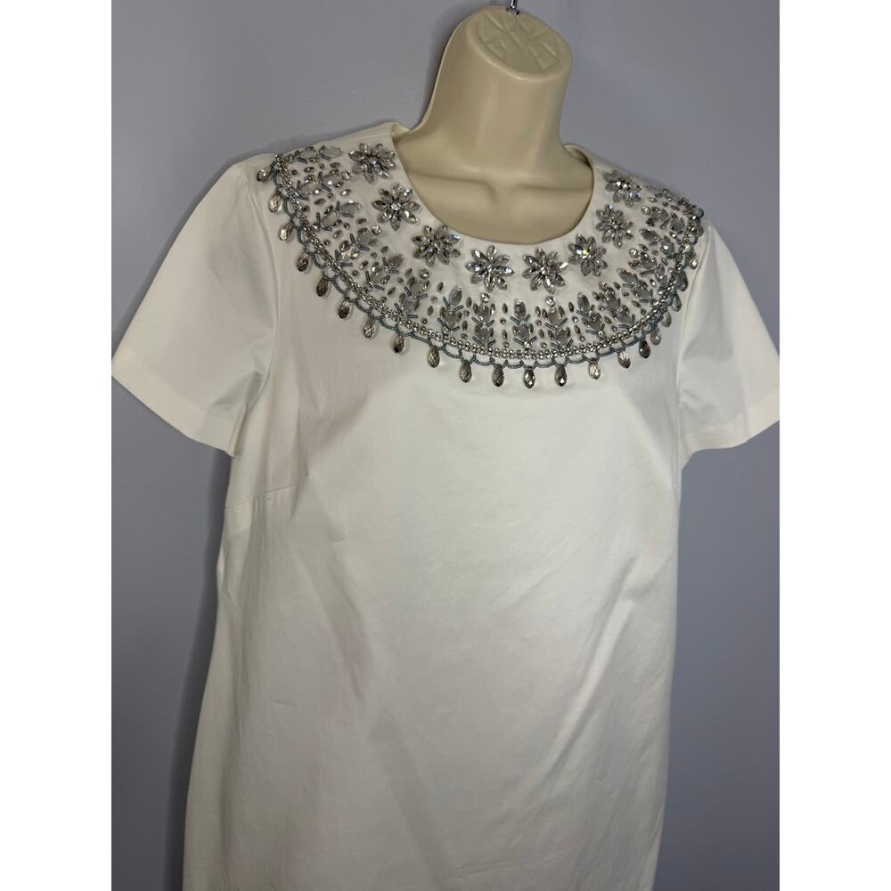 Brooks Brothers Shift White Mini Dress Embellished Jewel Neckline Elegant Sz 14 - Picture 4 of 13